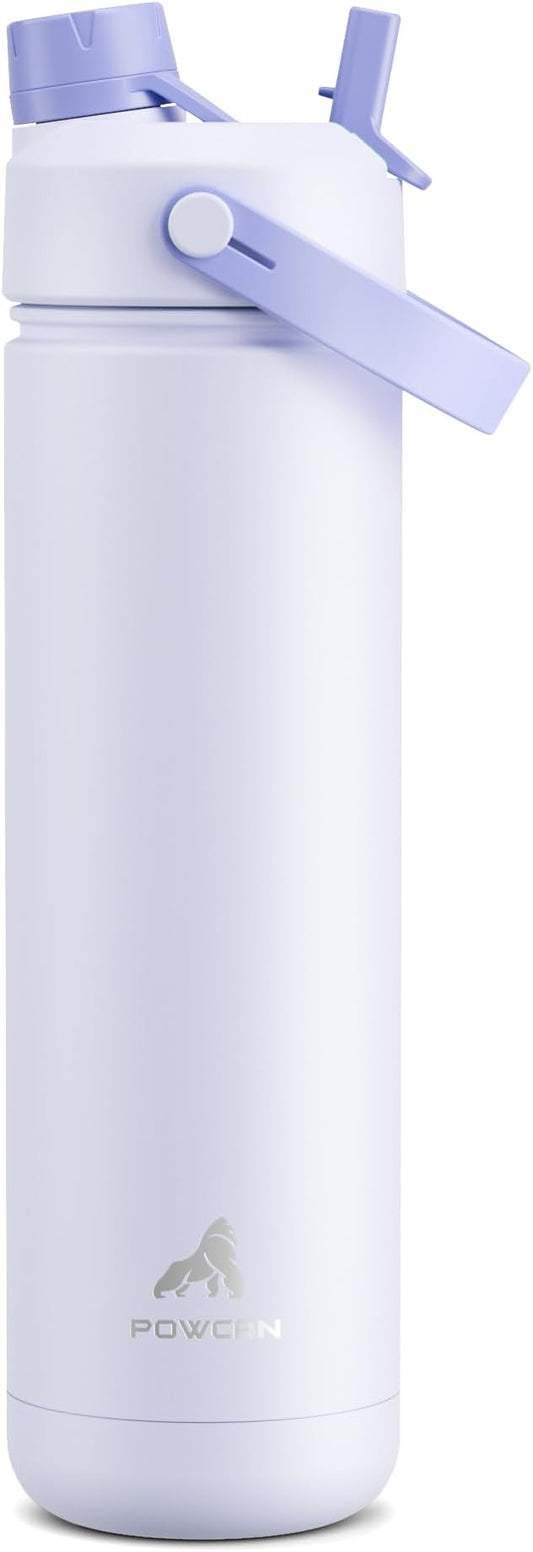POWCAN 26 oz Insulated Water Bottle with 2-in-1 Straw and Spout Lid, Keep Cold 24H, Leak-Proof, Fits in Car Cup Holder, Stainless Steel Water Bottle for Sports, Travel, and School (Lupine)