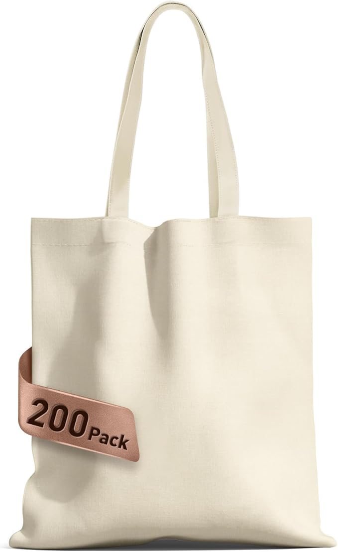 200 Pack Standard 14"x15" Premium Canvas Tote Bags, Reusable bag made of 6oz of natural canvas with Handles for Gift-Giving, Work, DIY Projects, Shopping
