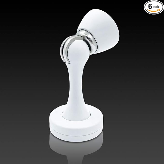 KOLAKO Door Stoppers Magnetic Door Stops 6 Pack Door Stopper Magnetic White Magnetic Door Catch, Brushed Nickel, Heavy Duty Wall Floor Mount Door Stops for Bathroom Home