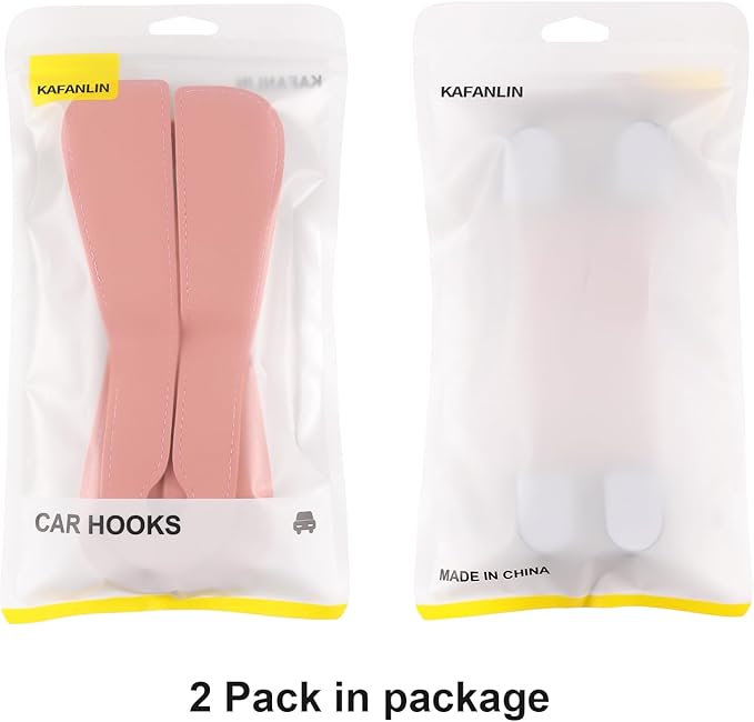 2-Pack KAFANLIN Car Headrest Hooks for Purses and Bags, Cute Leather Car Seat Back Headrest Double Hooks for Bags, Cute Pink Beige Car Accessories Headrest Back Seat Handbags Hook (Pink 2-Pack)