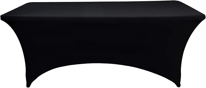 ZarzaaSik 6-Pack 8ft Black Spandex Table Covers for Rectangle Folding Tables - Washable Elastic Tablecloth - Ultimate Fitted Table Protector for Birthday Parties, Trade Shows, Banquet