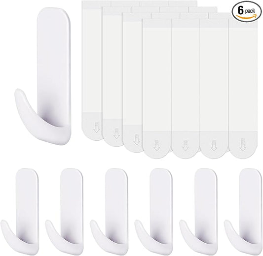 JulyWind Wall Hooks for Hanging Heavy Duty 6pcs, Towel Hanger for Bathroom with 16 no Damage Adhesive Strips x-Large, Dorm Essentials forwreath,hat,Coat
