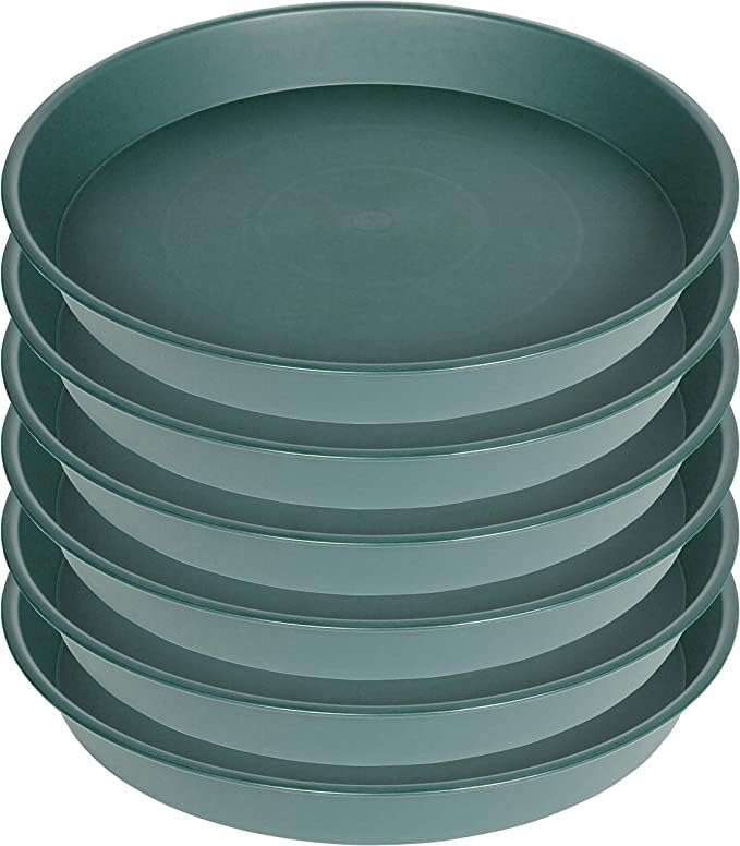 Bleuhome 6 Pack Plastic Plant Saucer Planter Water Drip Tray, 4 5 6 7 8 9 10 11 12 inch, Heavy Sturdy Tray for Indoors Outdoor Plants, Flower Pot Saucers for Pots Base (4", Green)