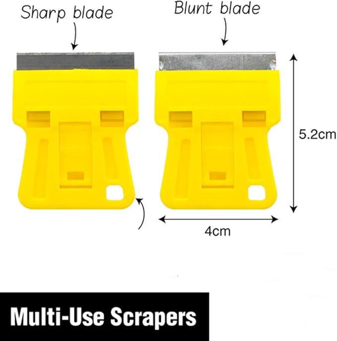 Mini Plastic Razor Blade Scraper High Visibility Bright Yellow Window Scraper Paint Scraper with 5 Spare Metal Razor Scraper Blades Stove Top Scraper Scraping Sticker Decal Residue Label