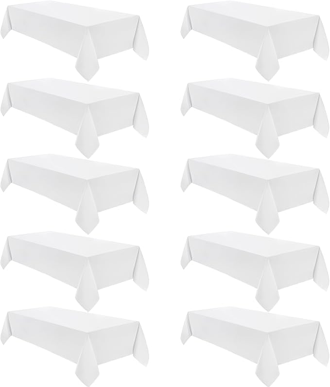 VidaFete Tablecloth 60 * 120inch 10 Pack Rectangle Table Cloth Polyester, Stain Wrinkle Resistant Dining Table Cover for Kitchen Dining Party Wedding Rectangular Tabletop Buffet Decoration (White)