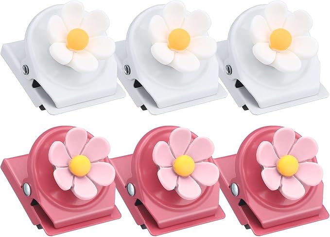 AceOrbit 12 Pcs Flower Magnets Clips Refrigerator Magnetic Clips Colorful Decorative Magnets Metal Magnet for Fridge Whiteboard Classroom Kitchen Office (White and Pink)