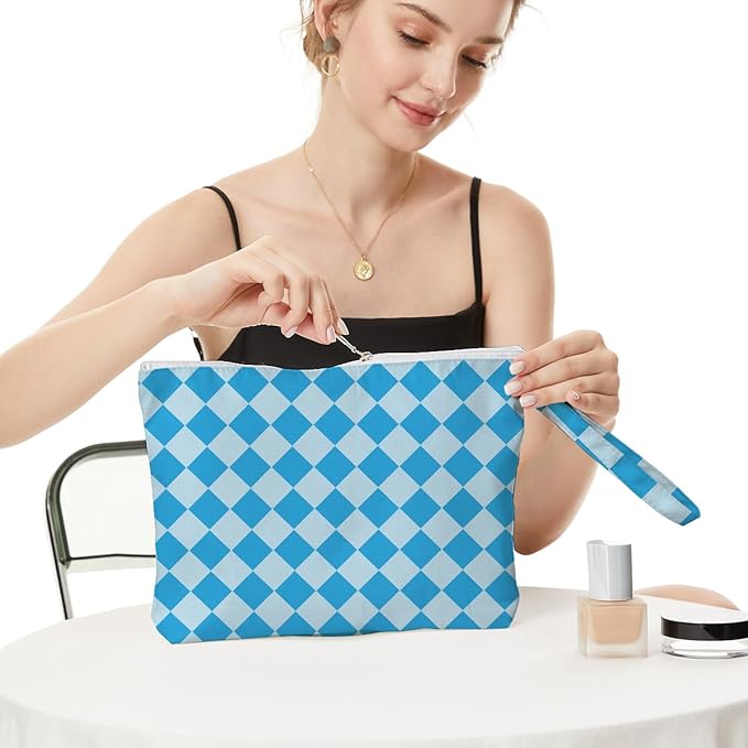 Fokongna Wet Bag, Small Portable Waterproof Multi-Functional Organizer for Women, Ideal for Daily, Beach & Travel，Blue Gingham Check