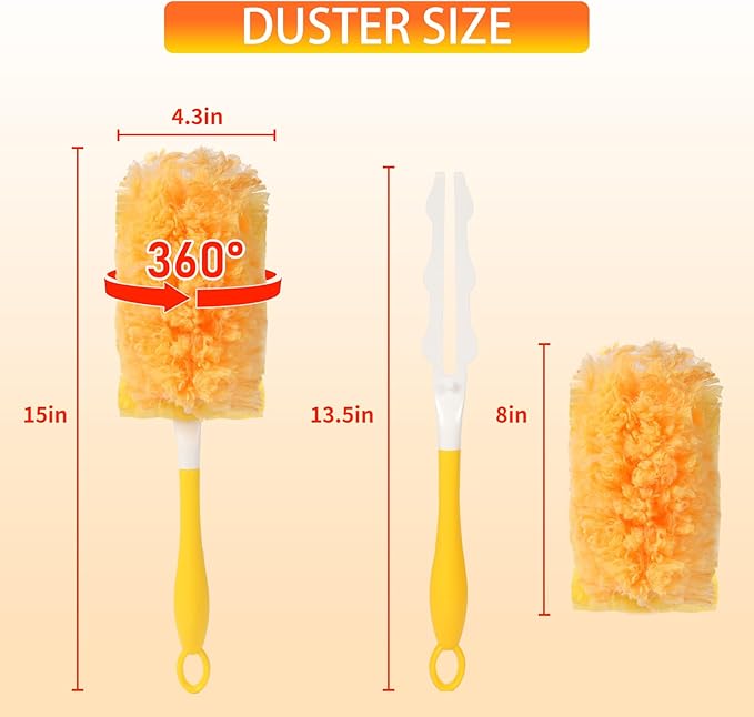 360° Heavy Duty Duster Refills for Swiffer Dusters, Multi-Surface Larger Size Duster with 4X Microfibers, Disposable Duster Refills Kit for Cleaning, Unscented, 36 Pack & 1 Handle
