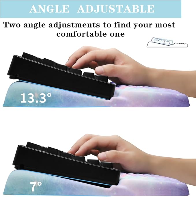 Ergonomic Keyboard Stand with Wrist Rest, Computer Wrist Support Pad, Tilted Keyboard Riser Holder Lift Tray with Wrist Pad, Easy Typing, Comfy Soft Memory Foam Desk Cushion for Office Home