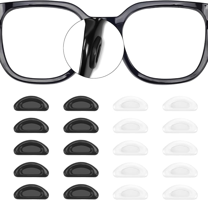 20 Pairs Eyeglass Nose Pads Stick On Silicone Anti-Slip for Glasses Sunglasses Thin Nose Pads Eyeglasses, Adhesive Nose Pad for Eyeglass, Anti Slip Eyeglass Nose Pads (10Clear+10Black)