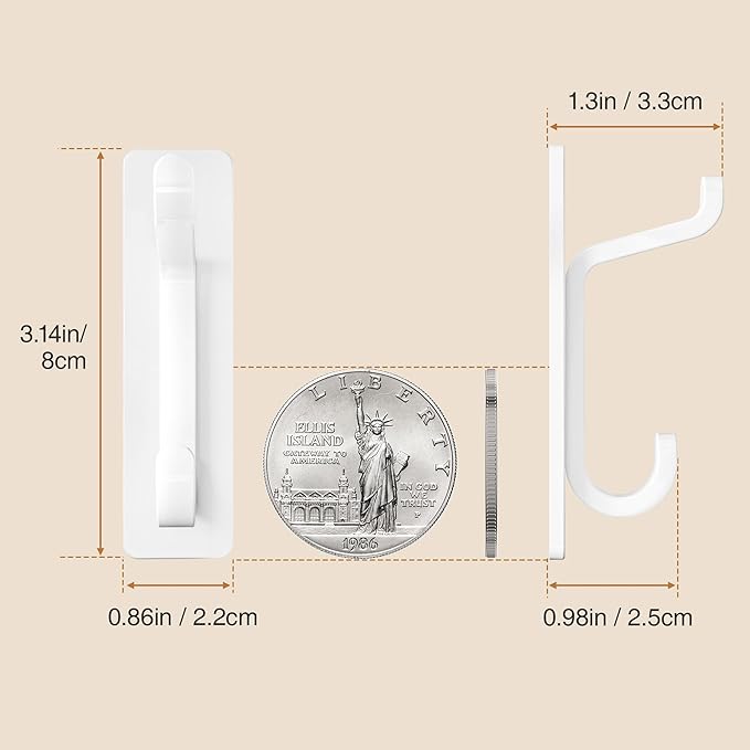 Self Adhesive Wall Hooks for Hanging: Extra Strong 13 LB, Hook for Coat, Towel in Bathrooms, Shower, Kitchen, Wall, Door Hook, White 6 Pack