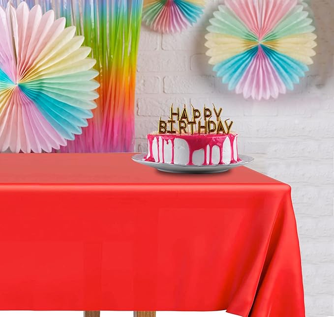 DecorRack 2 Rectangular Tablecloths BPA-Free Plastic, 54 x 108 inch, Dining Table Cloth, Rectangle Table Cover for Parties, Picnic, Camping and Outdoor, Disposable or Reusable, Red (2 Pack)