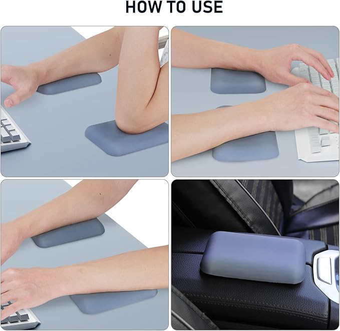 Leolee Elbow Rest Pads for Desk, Upgraded Gel Memory Foam Ergonomic Wrist Rest Pad Arm Rest Pads with Non-Slip Base, Cushion Support Relieve Elbow and Wrist Pain for Computer, Office, 2 Packs, Blue