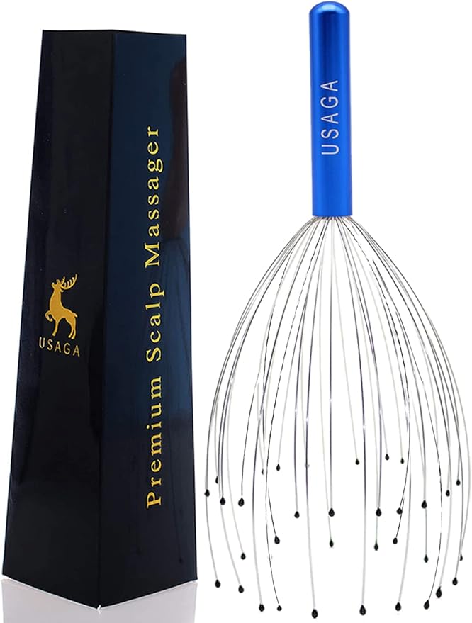 USAGA 36 Fingers Head Massager Scalp Massager Head Scratcher, Stocking Stuffers Gift for Scalp Body Relaxing (Blue)