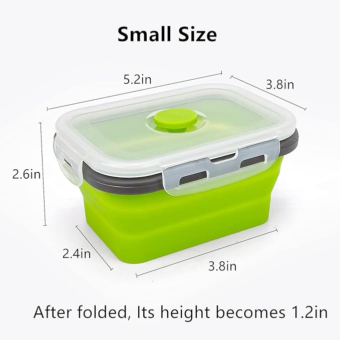 CCyanzi 3-Piece Collapsible Food Storage Containers with Lids, Silicone Lunch Container, Microwave & Freezer Safe, Space Saving for Kitchen Cabinet and Camping Backpack (Green Gray)