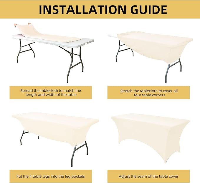 ZarzaaSik 10-Pack 6ft Spandex Table Covers for Rectangle Standard Folding Tables - Wrinkle Resistant Stretch Tablecloths - Ultimate Fitted Table Protector for Parties, Banquet, Wedding