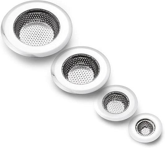 CORNERJOY 4 Pack Heavy Duty Stainless Steel Kitchen Sink Drain Strainer, Bathroom Hair Catcher Shower Drain Cover, Sink Tub Drain Stopper, Wash Basin Floor Drain, 2.1 to 4.5 Inch Diameter Rim