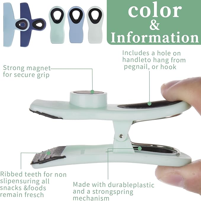 Magnetic Chip Clips - 8pcs Blue, Ideal for Food Packages