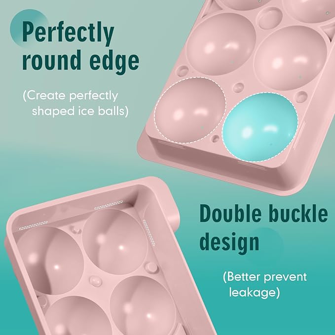WIBIMEN Large Ice Cube Molds, Big Round Whiskey Ice Cube Trays for Freezer, Easy to Fill & Release, Whiskey Bourbon Cocktail (2.5In*8 Balls - Pink/2 Pack)