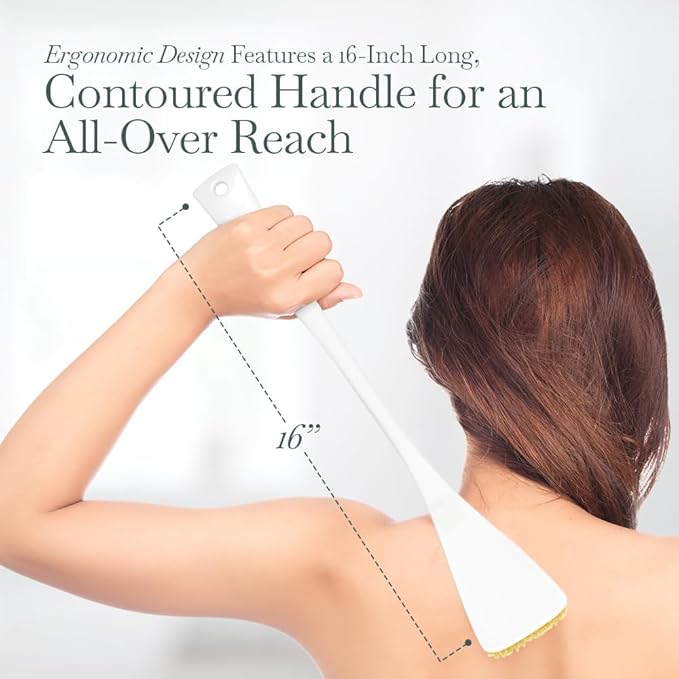 Fuller Brush Exfoliator & Scrub Body Brush - 16-inch Contoured Handle with Polyester Bristles - an All-Over Reach Including Back, Neck, Shoulders & Feet - Soft, Durable & Gentle on Your Skin