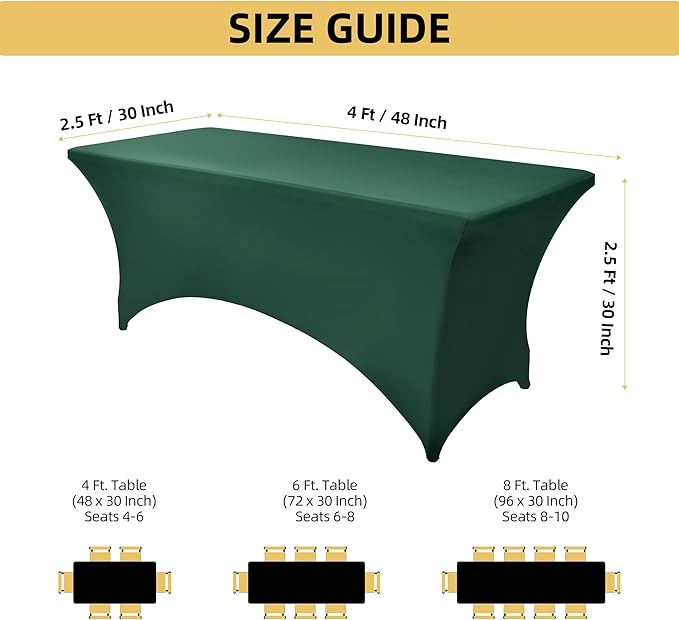 ZarzaaSik 2-Pack 4ft Spandex Table Covers for Rectangular Folding Tables - Wrinkle Resistant Stretch Tight Table Cloths - Ultimate Fitted Table Protector for Parties, Banquet, and Wedding