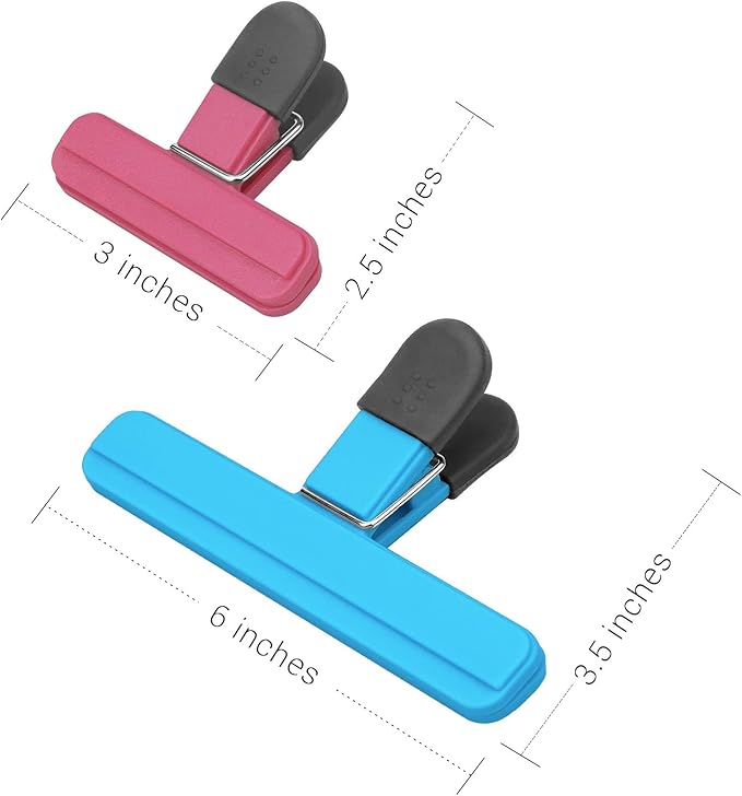 9 Pack Large Chip Bag Clips Assorted Sizes Food Bag Clips Plastic Heavy Seal Grip, 3 Colors