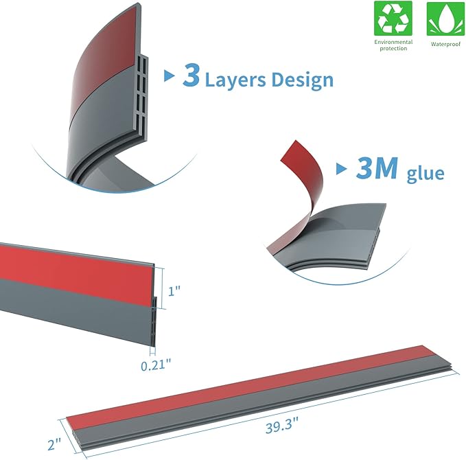 GroTheory 2 Pack Door Draft Stopper, Under Door Sweep for Exterior & Interior Doors, Weather Stripping Door Seal, Garage Window Blocker Noise Cold Air Insulation, Draft Guard Grey 2" W x 39" L