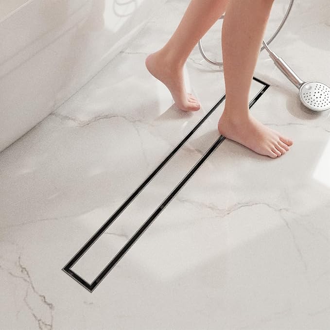 Neodrain 24-Inch Linear Shower Drain - with 2-in-1 Flat & Tile Insert Cover, Brushed 304 Stainless Steel Rectangle Shower Floor Drain, Floor Shower Drain