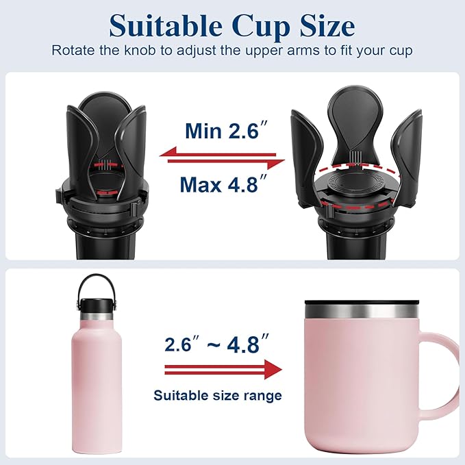 2Pack Car Cup Holder Expander, Cup Holder Extender Adapter with Expandable Arm and Adjustable Base, Compatible with Yeti Ramblers, Hydro Flasks, Stanley, Owala Most Coffee Mugs Bottles & Cups