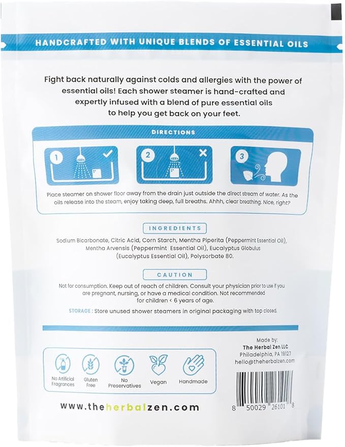 Cold Kicker Shower Steamers Aromatherapy for Sinus Relief - USA Made - Peppermint & Eucalyptus Shower Bomb Tablets – Self Care Gifts for Women and Men – Soothing Natural Essential Oils (10 Pack)