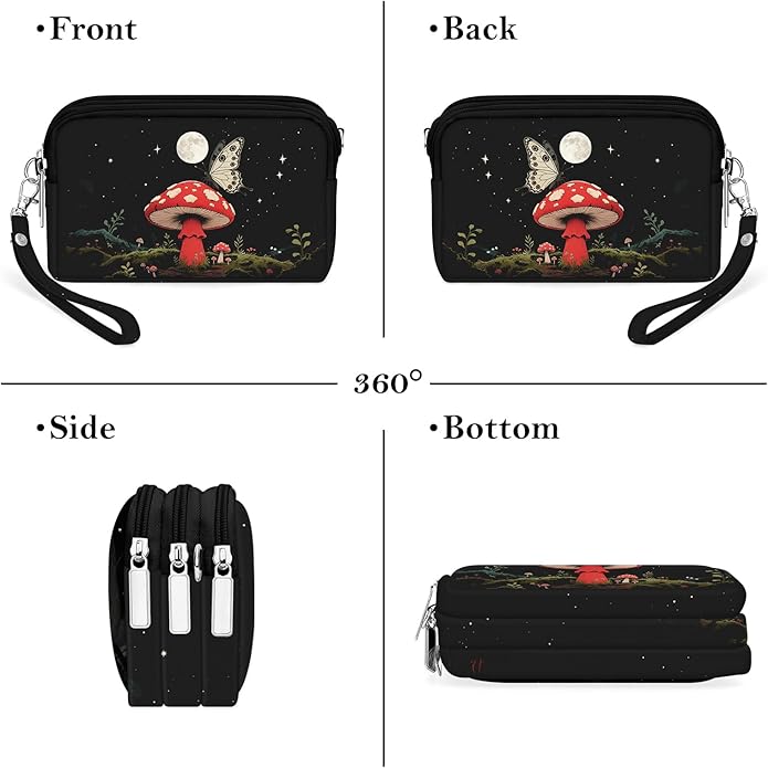 BIAOTIE Wristlet Purses for Women, Nylon Small Crossbody Bags with Adjustable Strap 3 Zipper Wristlet Wallet Phone Organizer