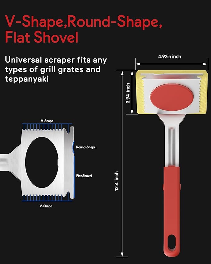 Grill Brush Bristle Free, Steam Grill Cleaning Brush with Scraper, One-Fit-All for All Grate Type, BBQ and Teppanyaki Accessories Cleaner for Outdoor, Two Replaceable Heads