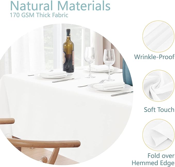 Rectangle 4 Feet Tablecloth 60x84 inch Linen Textured Table Cloth Stain and Wrinkle Resistant Washable Polyester, Decorative Table Cover Waterproof for Dining, Buffet and Camping, White
