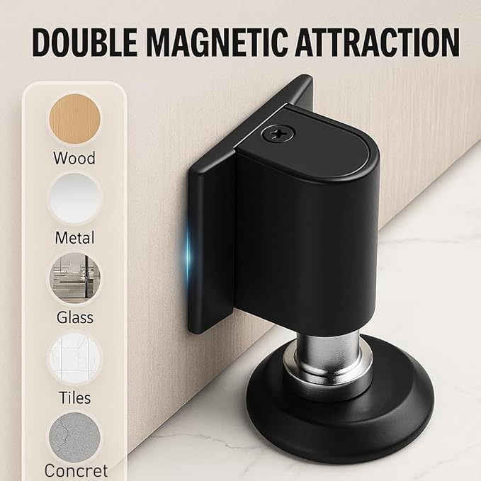 Door Stopper for Bottom of Door, Invisible Magnetic Door Stop No Drill, 2026 New Heavy Duty Door Holder to Keep Doors Open, Rust-Proof Floor or Wall Mount Door Wedge Stopper (Black)