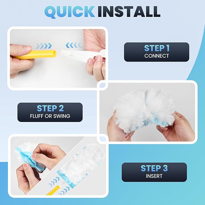 Bisenkud Duster Kit for Swiffer® Duster Refill: 50 Heavy Duty Refills + 2 Handles | 3X Grip & Static Tech | Car, Furniture & Electronics Dry Cleaning