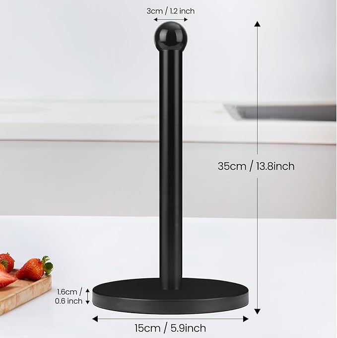 Paper Towel Holder, Black Kitchen Paper Towels Holder Stand, Stainless Steel Paper Towel Holder -Weighted Base, Non-Slip Protect The Countertop