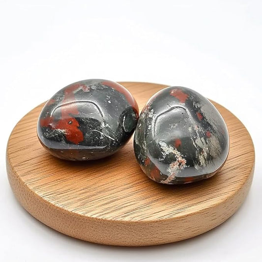 Polished African Blood Jasper Crystal - 2 Pcs of 1.2" Worry Stone for Anxiety, Pocket Palm Stone Super Large Handpicked Natural Tumbled Gemstones for Meditation, Reiki, Chakra Healing, Home Decor