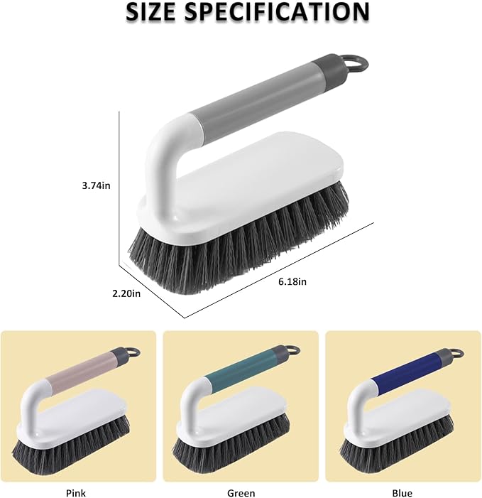 Scrub Brush, Scrubbing Cleaning Brushes, Heavy Duty Cleaning Brushes with Handle, for Shower, Bathroom, Carpet, Kitchen and Bathtub Scrubber, 2 Pack (Green)