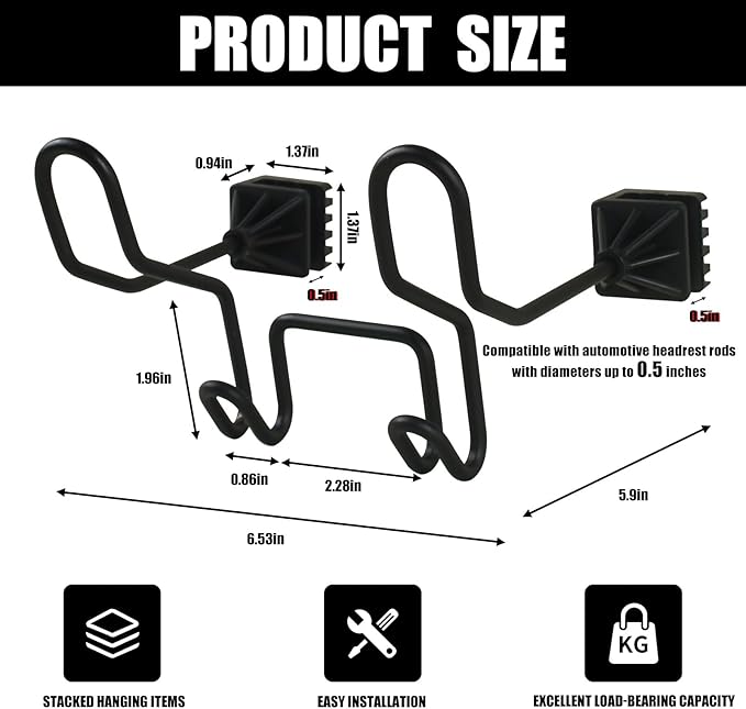 Hard Hat Holder for Truck Seat (1-Pack) - Heavy Duty Car Seat Hook Organizer for Construction, Safety Vest & Caps | Fits Trucks/SUVs/Cars