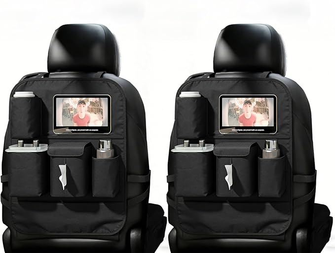 Car Seat Organizers, Multi-functional Back Seat Protectors, Storage Pouches, Child Kicking Prevention and Tray Holders Kick Mats Back (for Cars, Kids, and Rear Seats) (Black, 2 Pack)