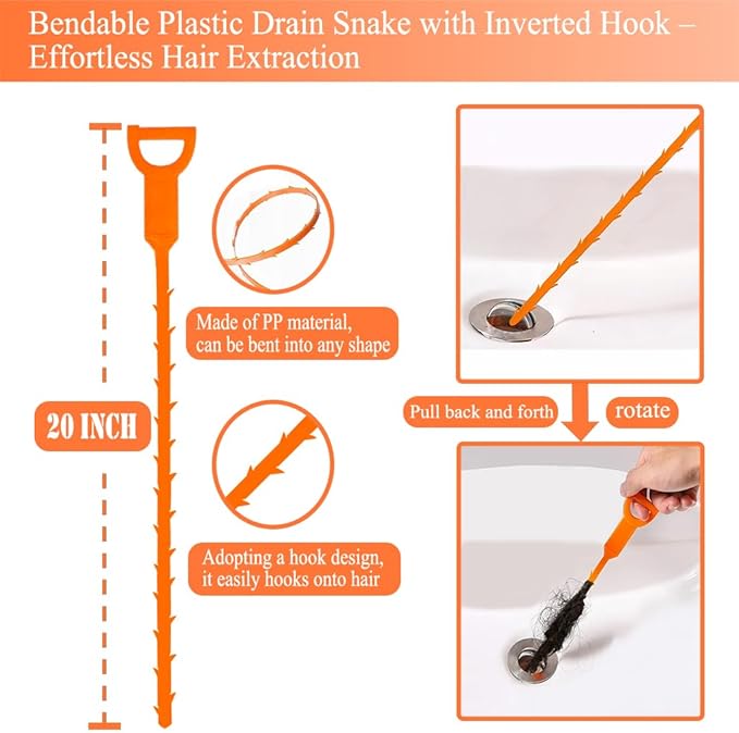 33 Feet Drain Snake Auger, Plumbing Snake Drain Hair Clog Removal Tool, Heavy Duty Toilet Snake Auger, Sink Unclogger Drain Cleaner Tool for Bathroom Kitchen Tub Shower with Gloves