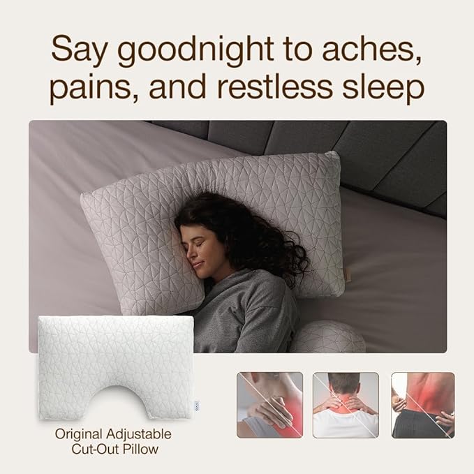 Coop Home Goods Original Cut-Out Adjustable Pillow, Queen Size Bed Pillows for Neck & Head Support, 18 x 28 “ Memory Foam Pillows - Medium Firm for Side Sleeper, CertiPUR-US/GREENGUARD Gold