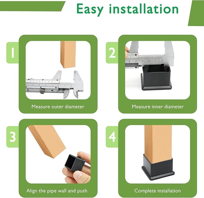 EASYEAH 1-1/4" (32mm) Square Chair Leg Floor Protectors, Black Rubber Chair Leg Caps, Non-Slip Patio Furniture Feet Cap, PVC Chair Feet Covers for Hardwood Floors, Tables & Patio Furniture, 12pcs