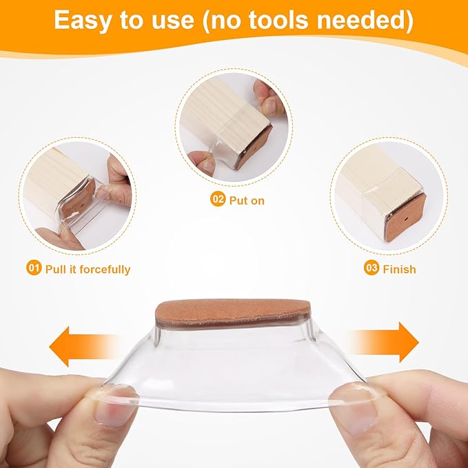 CHUNZEXI 16 Pack Square Chair Leg Floor Protectors for Hardwood Floors, Silicone Felt Covers Pads Caps, Protect Wood Furniture Feet Floors Noise Reduce and Scratch (Square X-Lager & Clear)