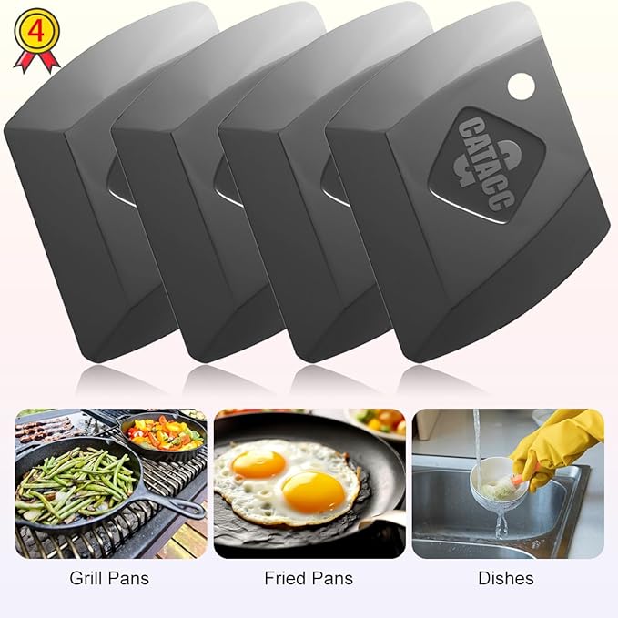 G.CATACC 4-Pack Pan Scraper, Non Scratch Plastic Dish Scrapers for Cast Iron Skillets Pot Pan Counter Cleaning, Kitchen Scraper Tool