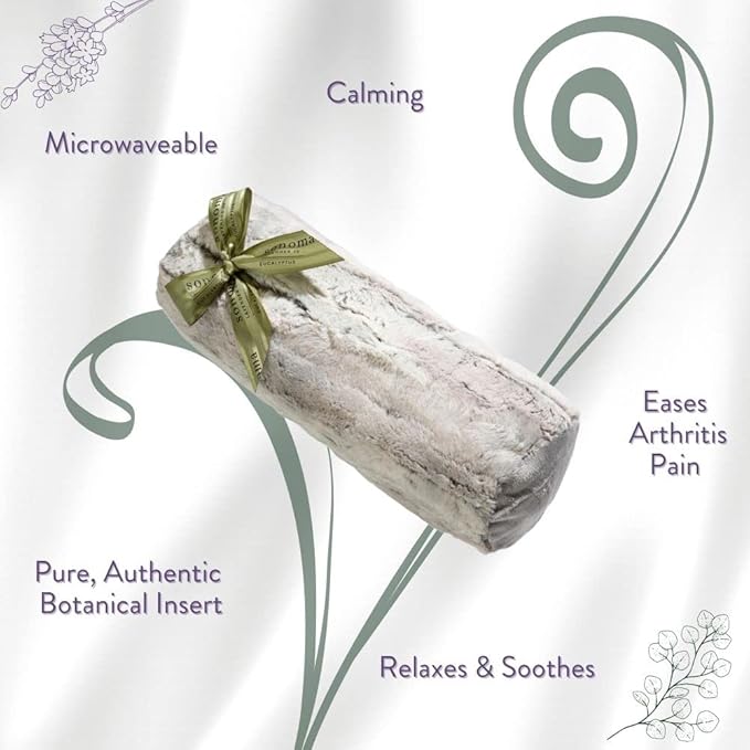 Eucalyptus Bolster Roll by Sonoma Lavender, Microwaveable, Hot/Cold Neck Pillow, Soothing and Relaxing Pain Relief for Neck, Low Back or Behind The Knees, Removable/Washable Cover, (Silver Fox)