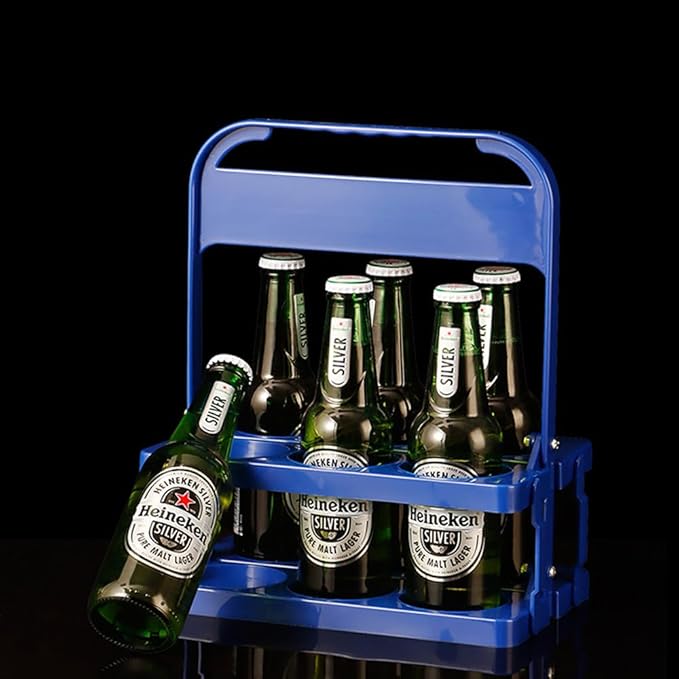 Portable Drink Carrier,Reusable Blue Beer Bottle Coffee Cup Holder,Beer Bottle Drink Caddy for Delivery,6 Holes Cup Holders with Handle for Catering Restaurant Travel Car