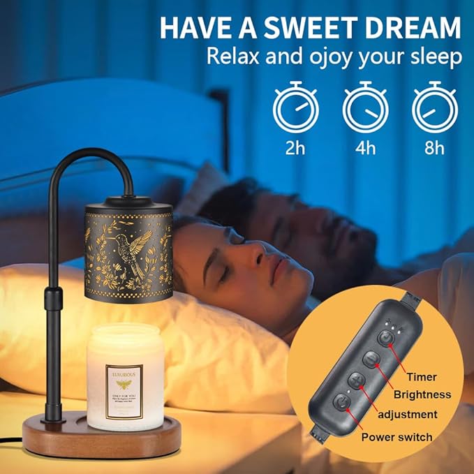 Dimmable Candle Warmer Lamp with Timer Adjustable Height for Scented Jar Candles Electric Candle Wax Melt Warmer for Home Decor Christmas Birthday Gifts for Women Mom(Hummingbird)