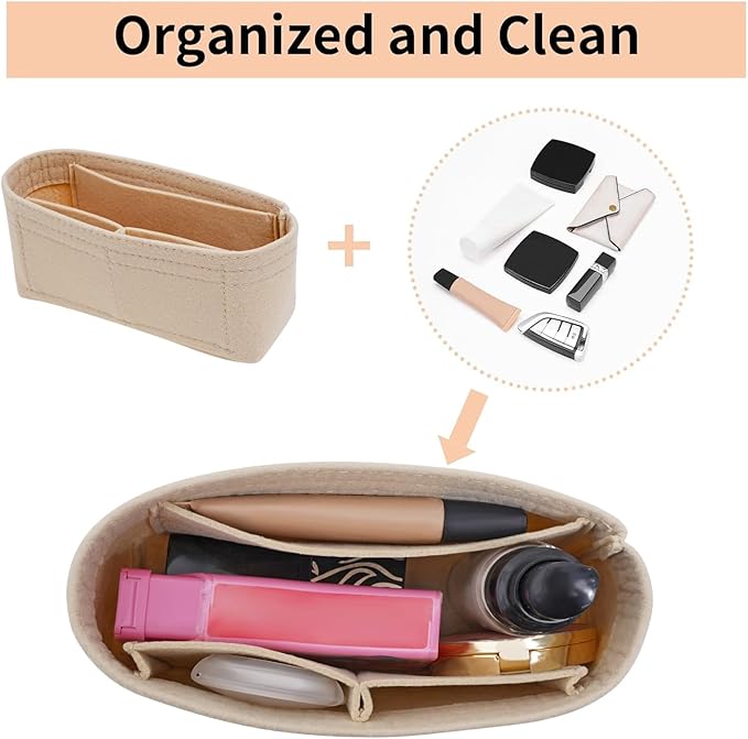 2 Kit Mini Bag Leather Shoulder Strap and Felt Purse Organizer Insert for Longchamp Mini XS Bag, Punch-Free Adjustable Buckle Design (Beige & Strap)