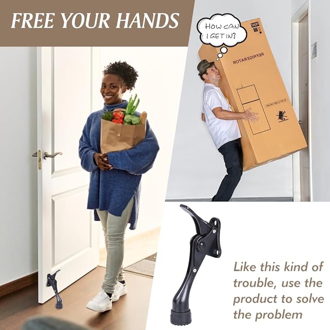 Kickdown Door Stopper 4 Inches - One Pack One Touch Adjustable Height Door Stop for the Bottom of the Door, Aluminum Alloy Metal Door Stopper with Rubber Tip, Black